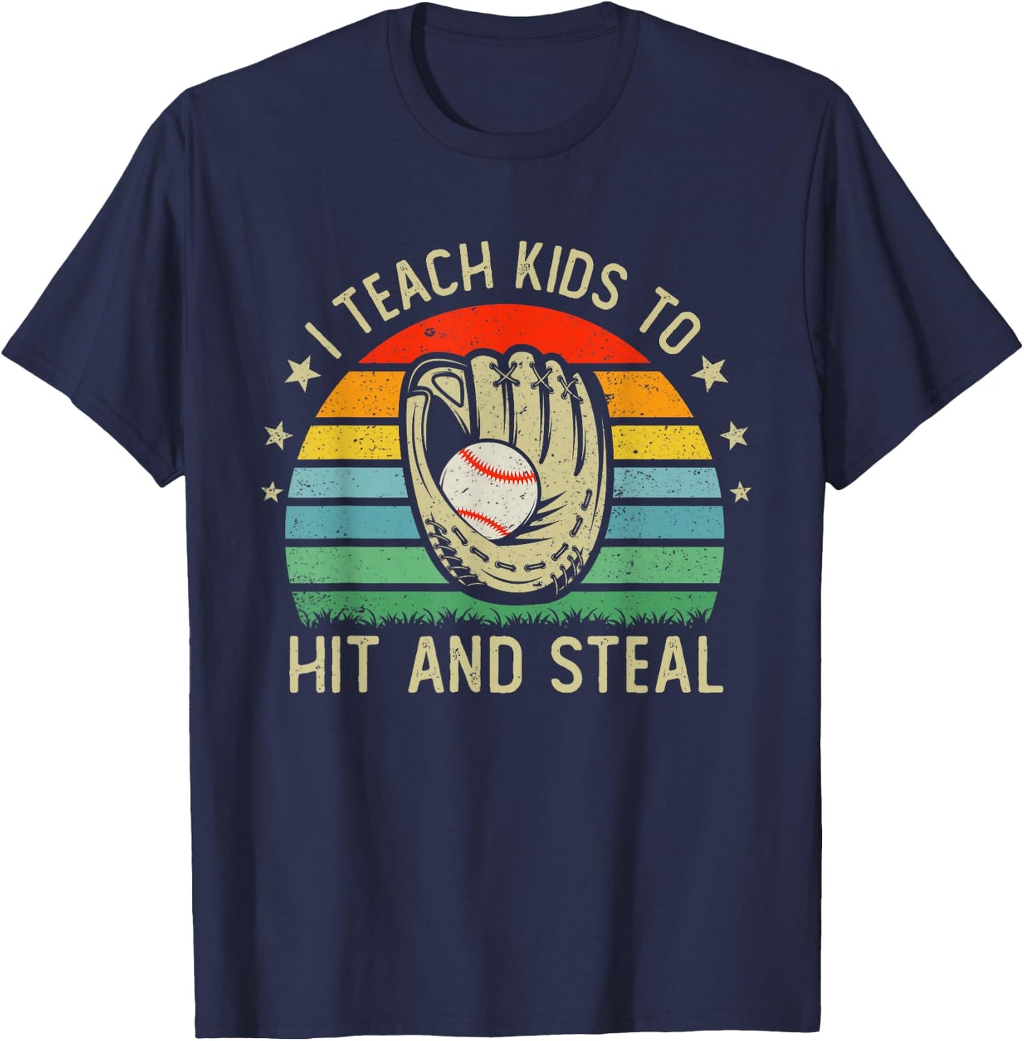 I Teach Kids To Hit And Steal Funny Vintage Baseball Coach T-Shirt - T-Shirt | Navy