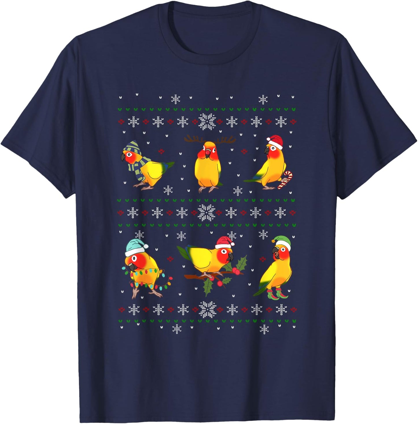 Funny Santa Parrot Decorations Sun Conure Ugly Christmas T-Shirt - T-Shirt | Navy