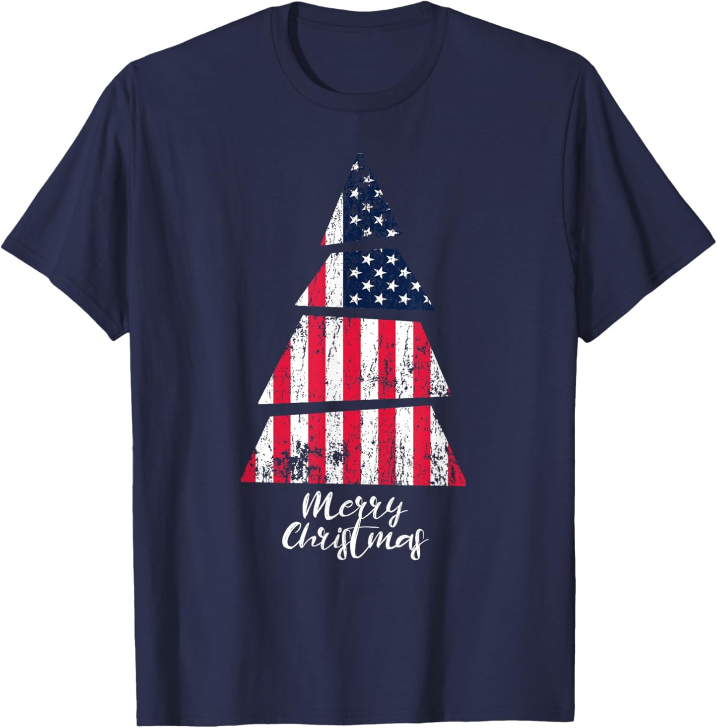 American Flag Christmas Tree - Merry Christmas T-Shirt - T-Shirt | Navy