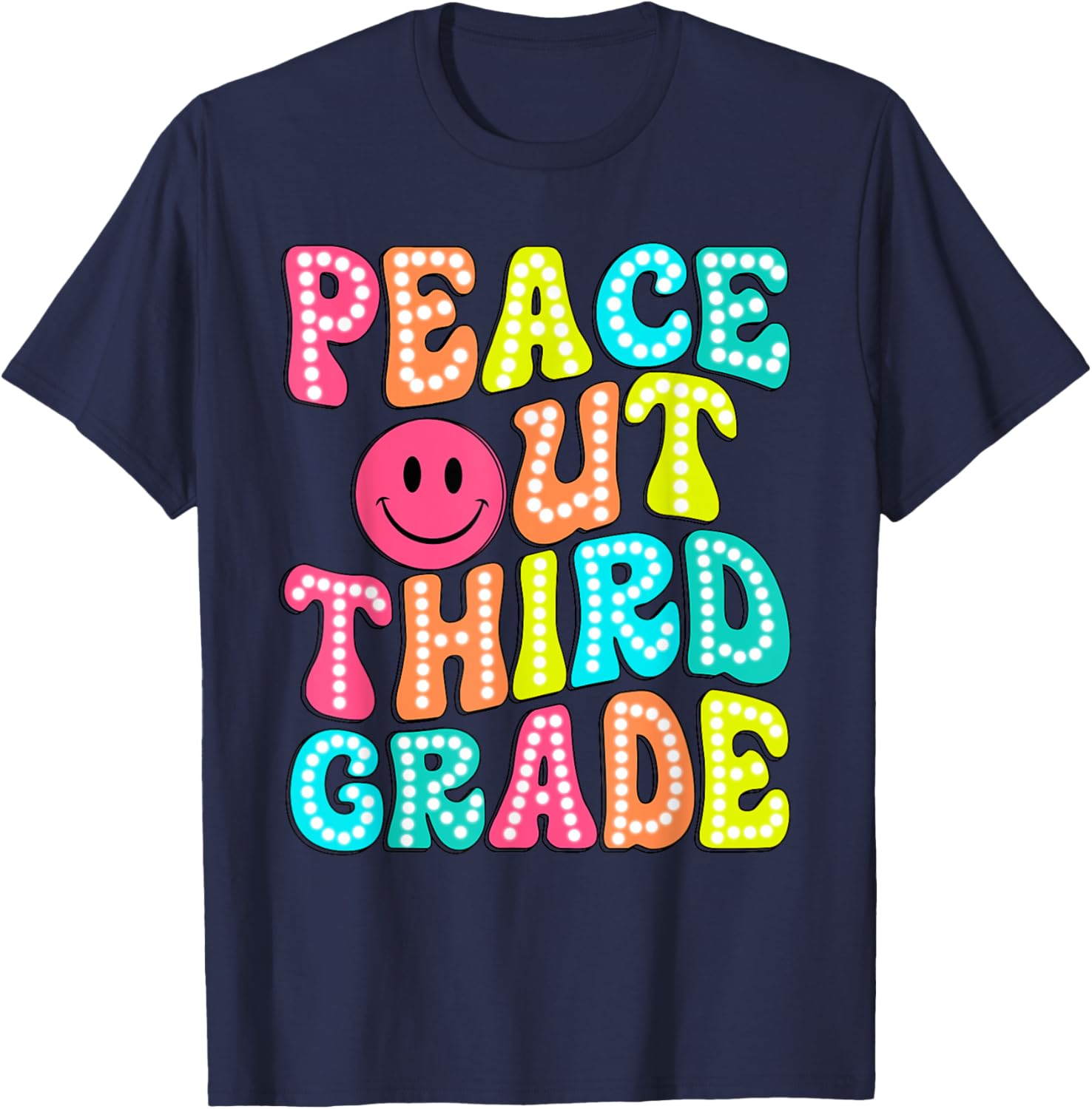 Peace Out Third Grade Happy Last Day Of School Groovy Retro T-Shirt - T-Shirt | Navy