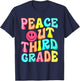 Peace Out Third Grade Happy Last Day Of School Groovy Retro T-Shirt - T-Shirt | Navy
