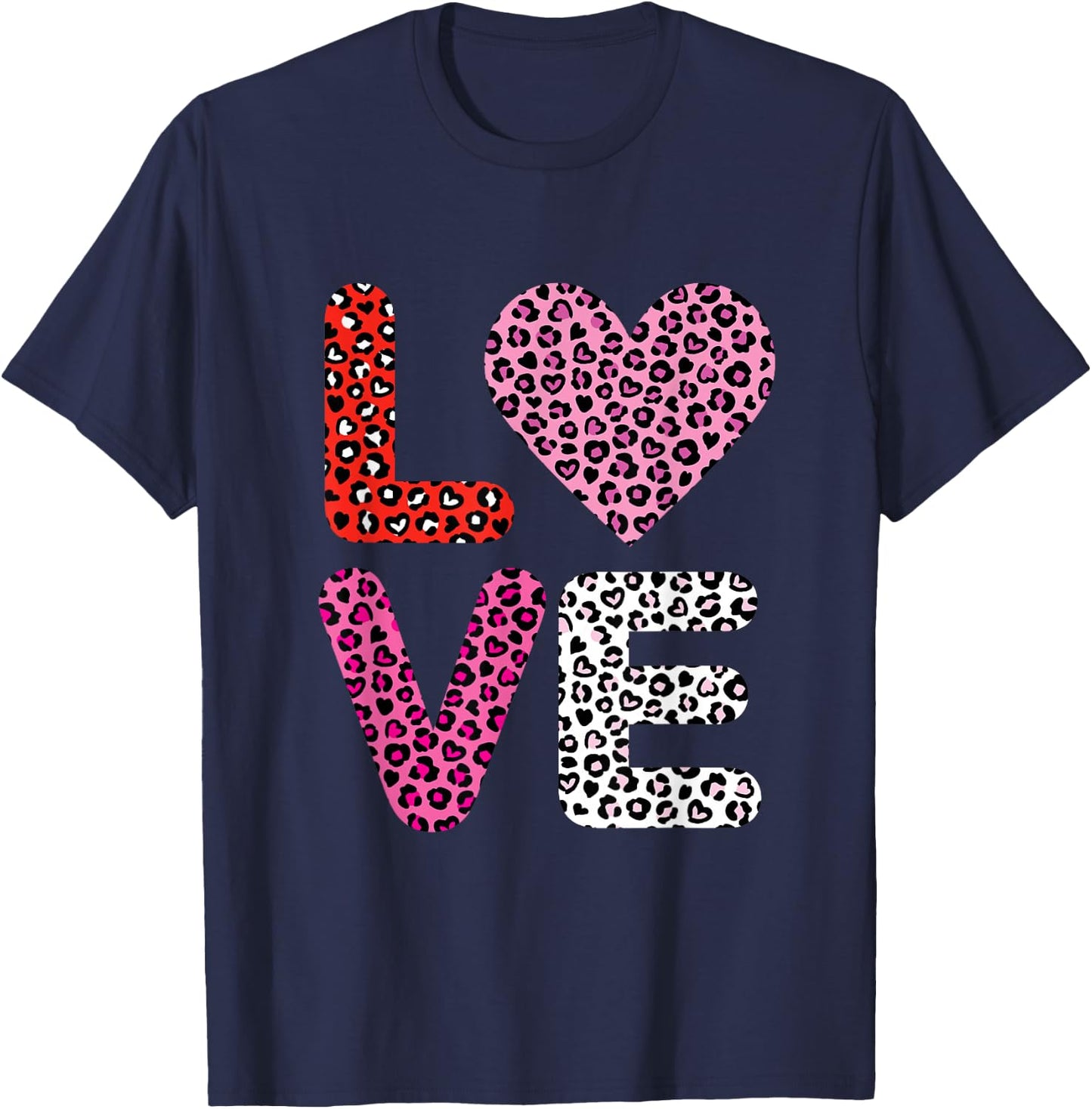 Love Heart Cute Valentine's Day Leopard Cheetah Print T-Shirt - T-Shirt | Navy