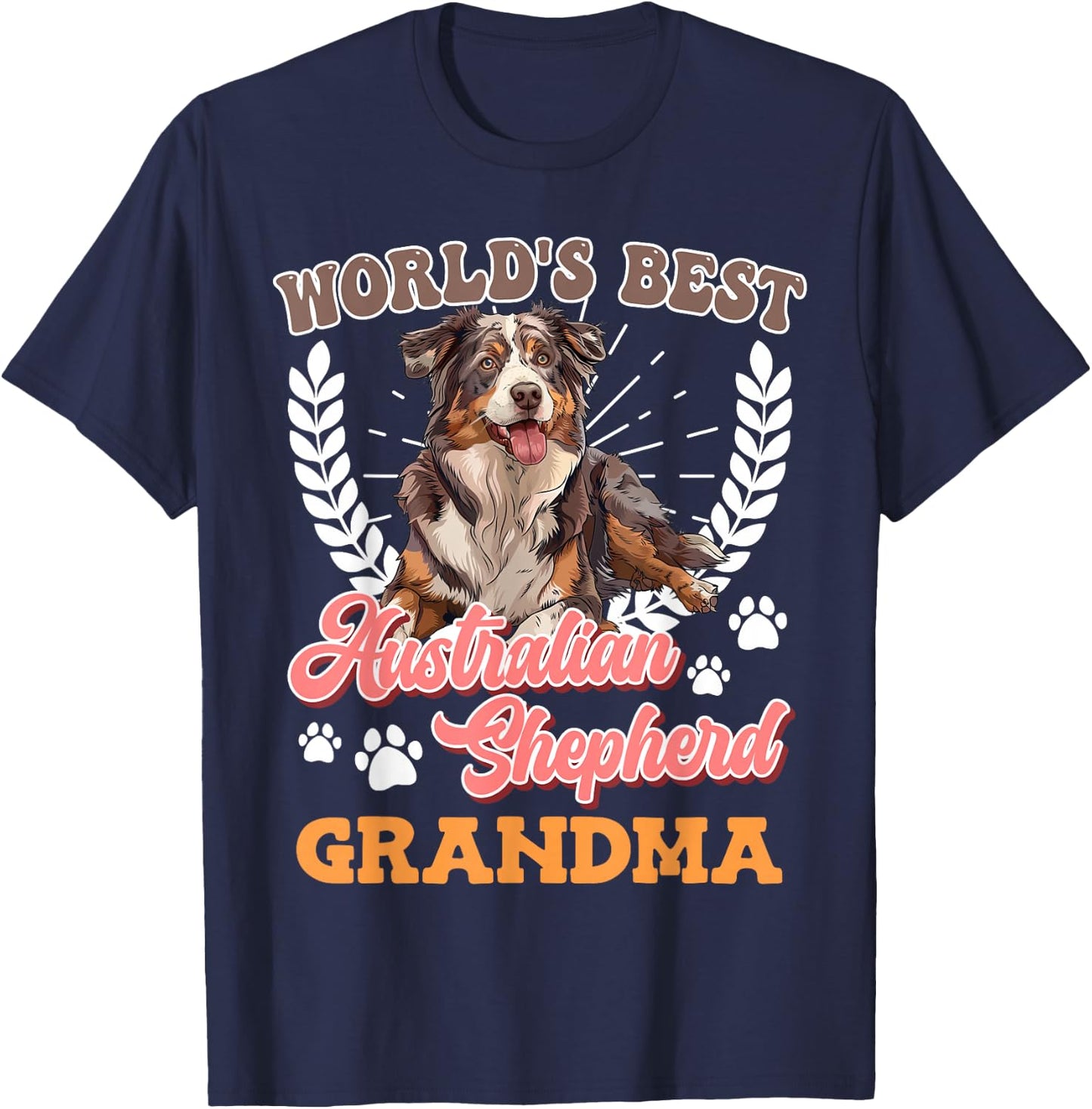 Dog Grandma World's Best Australian Shepherd Grandma Aussie T-Shirt - T-Shirt | Navy