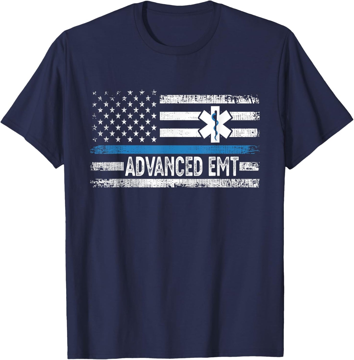 American Flag USA Advanced EMT AEMT Medical Technician T-Shirt - T-Shirt | Navy