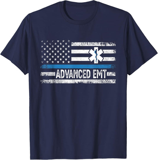 American Flag USA Advanced EMT AEMT Medical Technician T-Shirt - T-Shirt | Navy