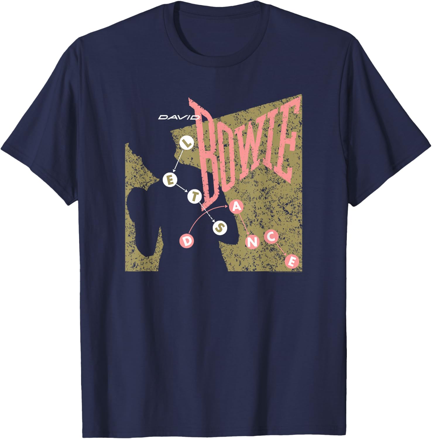 David Bowie Let's Dance Pink and Gold , Black, S T-Shirt - T-Shirt | Navy