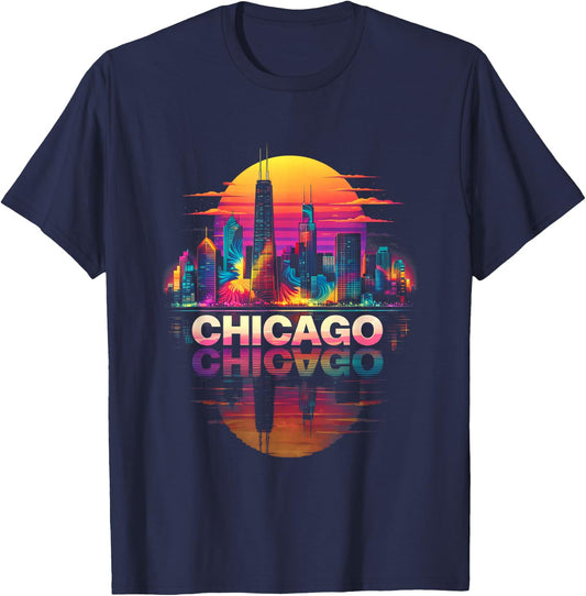 I Love Chicago Skyline Chicago City Tie Dye Souvenir Chicago T-Shirt - T-Shirt | Navy