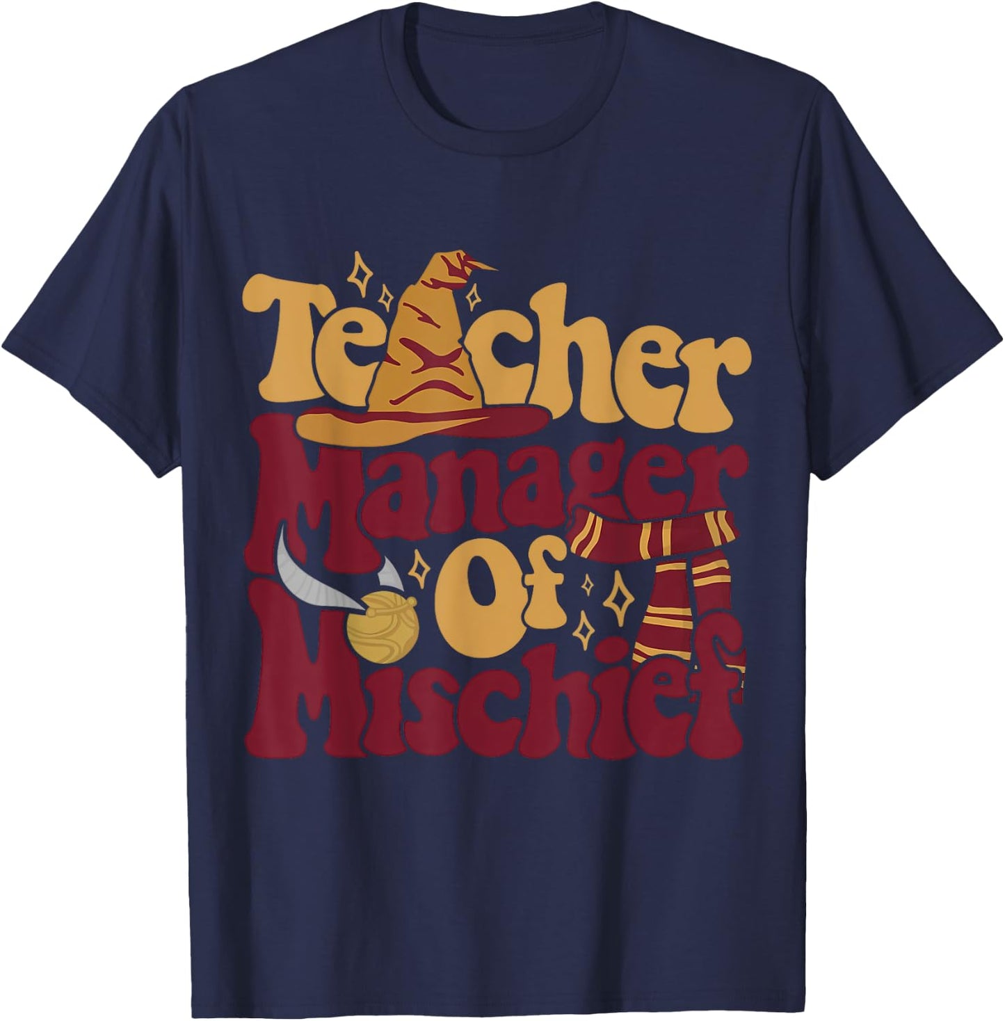 Magical Teacher Shirt Manager Of Mischief Teacher Gifts T-Shirt - T-Shirt | Navy