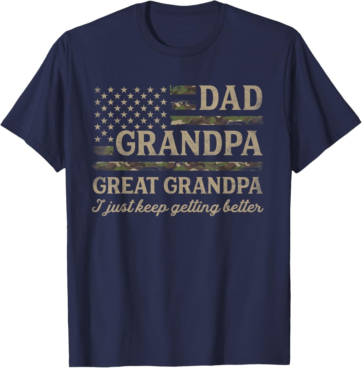 Dad Grandpa Great Grandpa Camo USA Flag Fathers Day Pops T-Shirt - T-Shirt | Navy