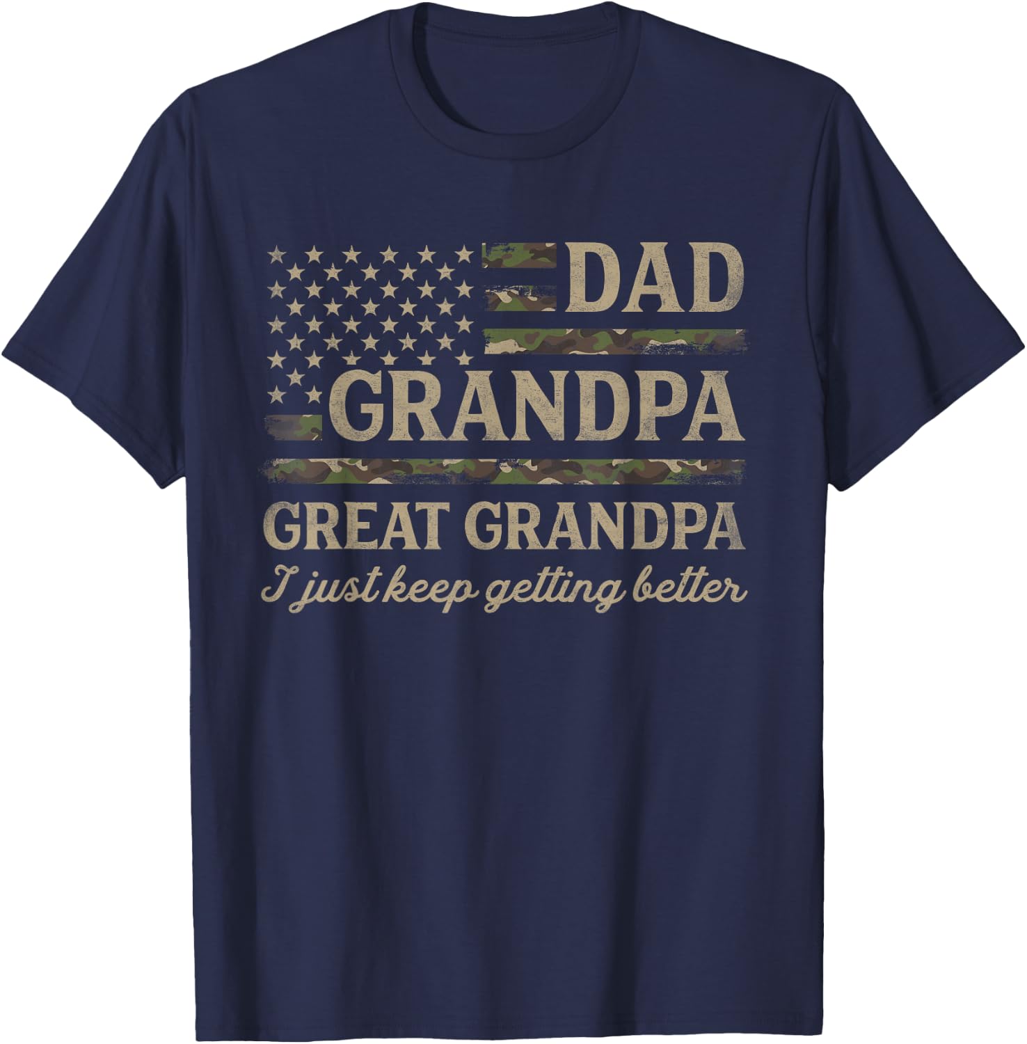 Dad Grandpa Great Grandpa Camo USA Flag Fathers Day Pops T-Shirt - T-Shirt | Navy