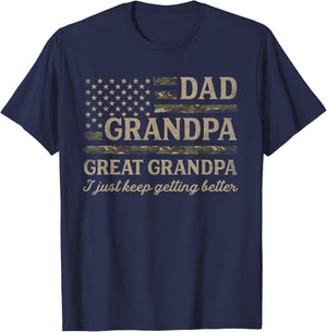 Dad Grandpa Great Grandpa Camo USA Flag Fathers Day Pops T-Shirt - T-Shirt | Navy