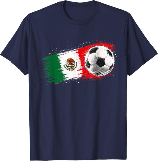 Mexico Soccer Ball Mexico Flag T-Shirt - T-Shirt | Navy