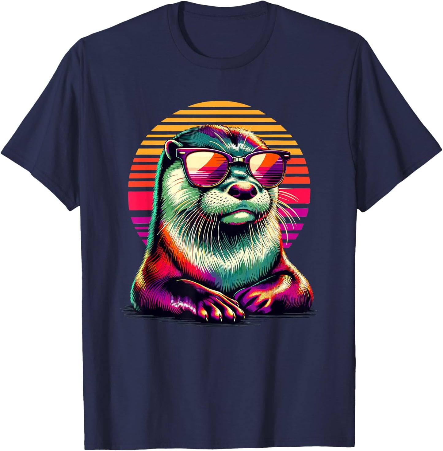 Colorful Pop Art Sunglasses Otter Sea Otters T-Shirt - T-Shirt | Navy