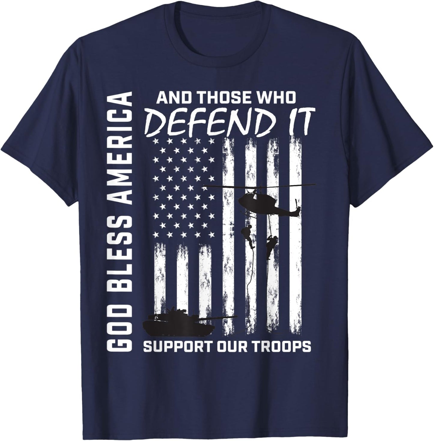 God Bless America Support Our Troops Veterans American Flag T-Shirt - T-Shirt | Navy