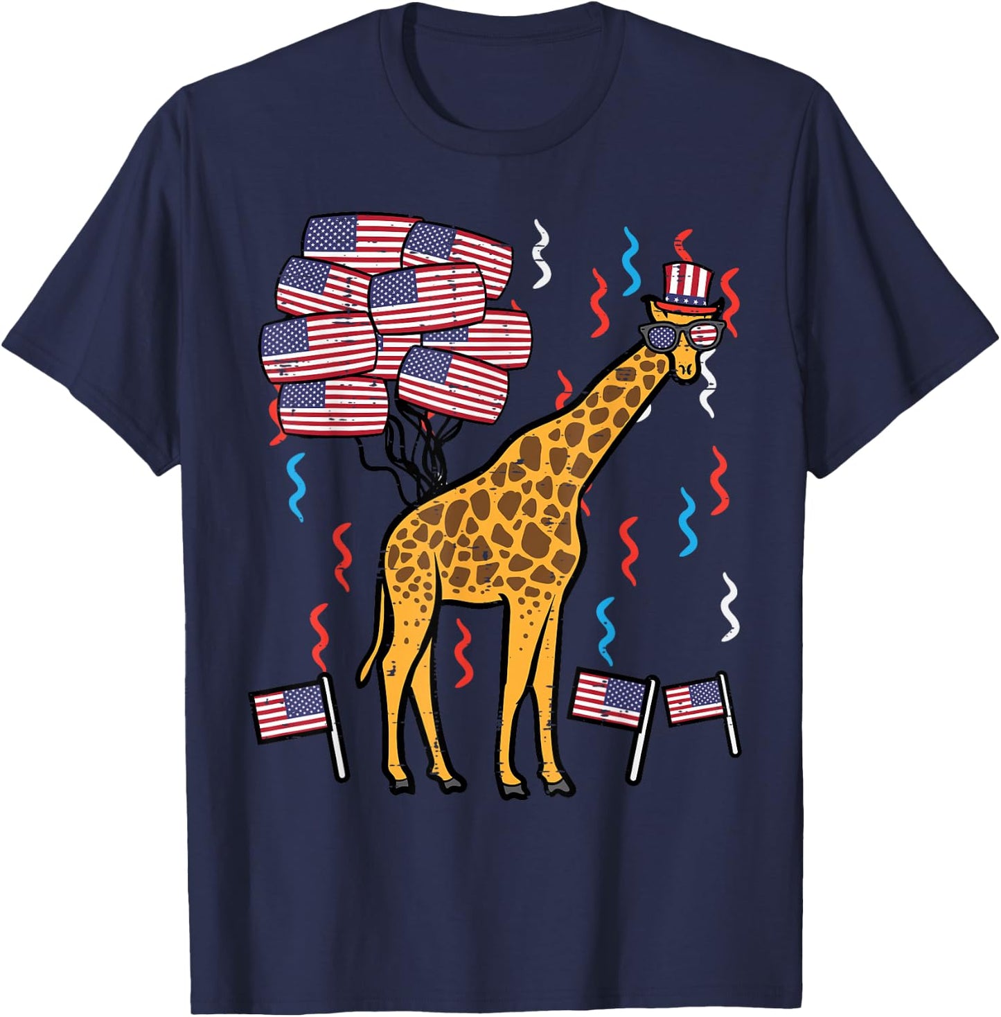 4th Of July Giraffe US Flags Zoo Patriotic Boys Girls Kids T-Shirt - T-Shirt | Navy