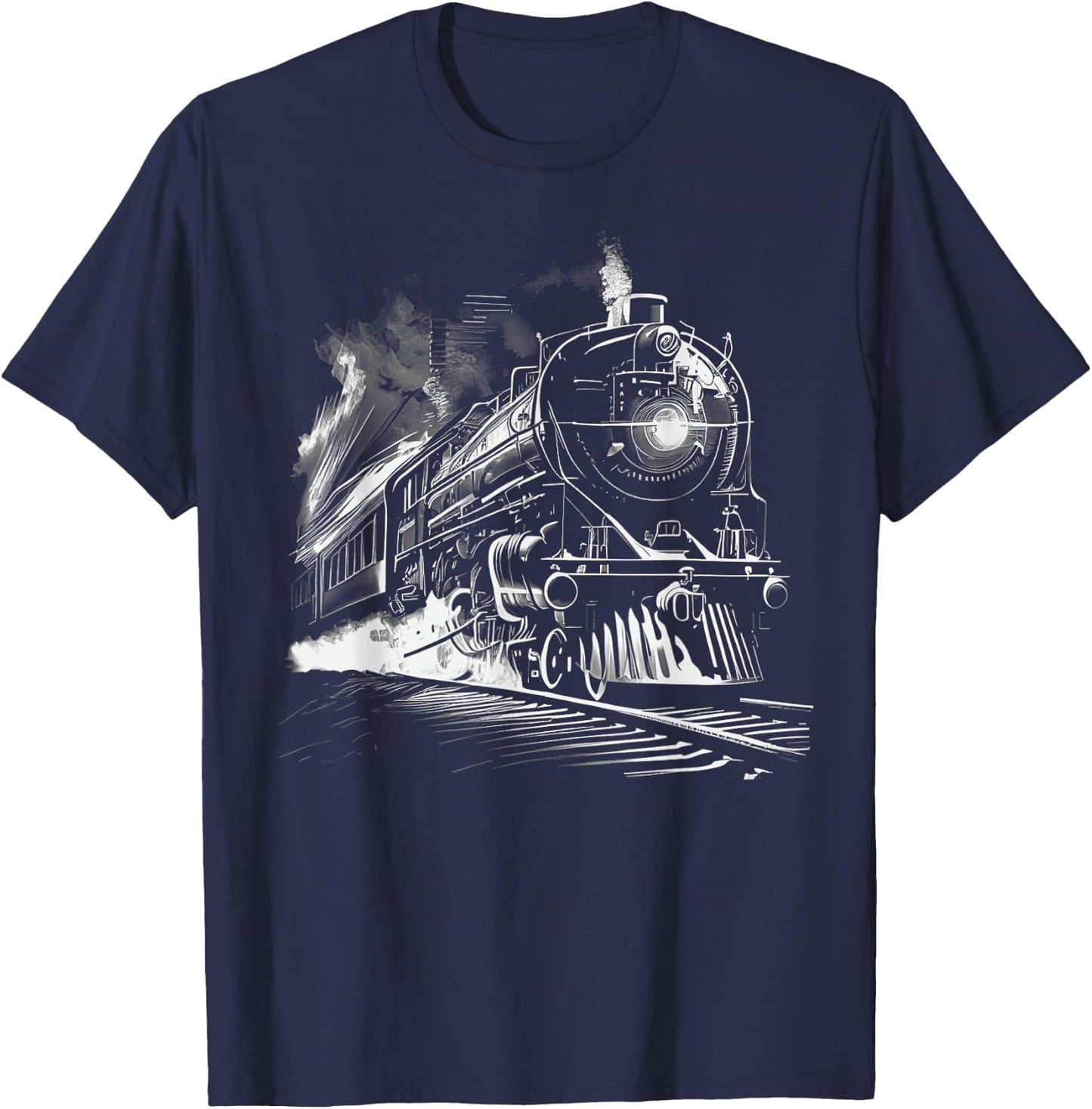 Steam Train Locomotive Train Vintage Train , Black, S T-Shirt - T-Shirt | Navy