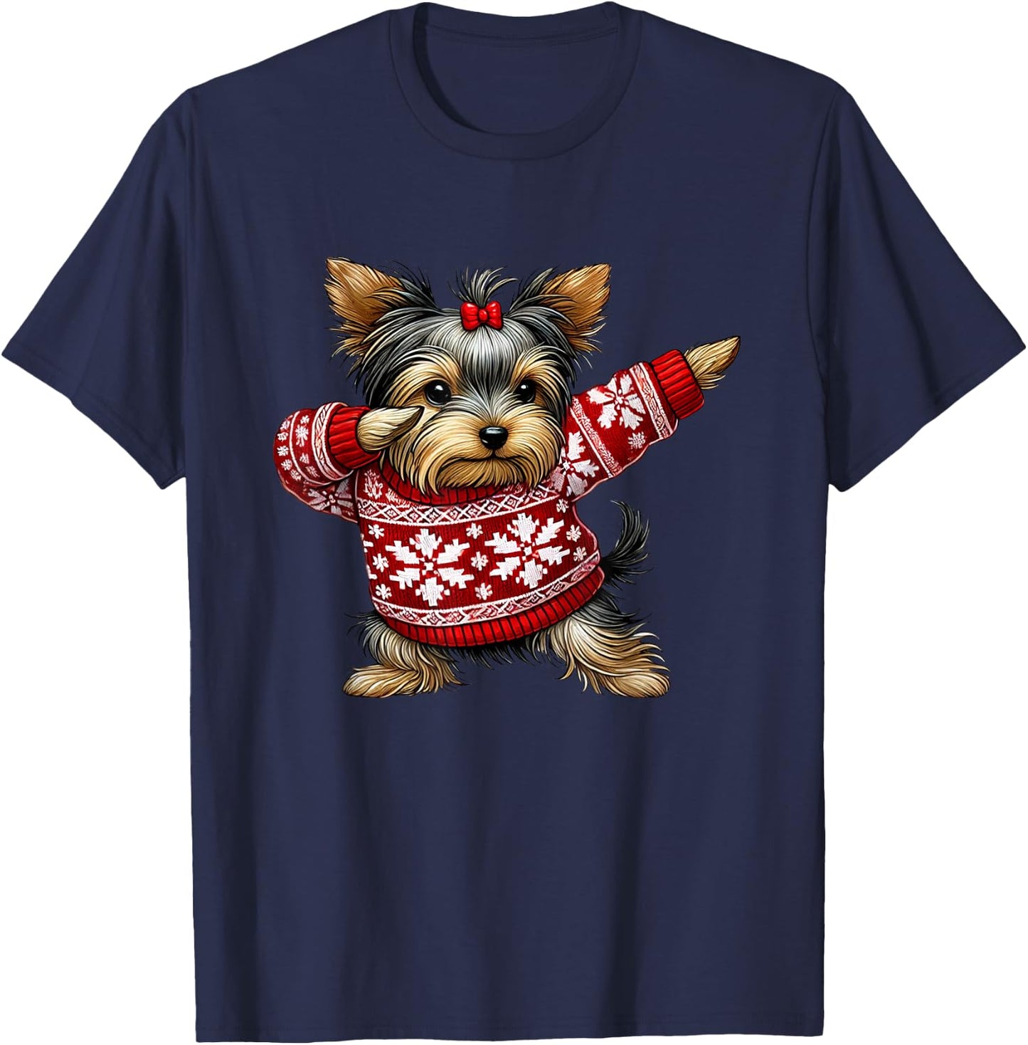 Kids, Men, Women Yorkshire Terrier Christmas Yorkie Ugly Christmas Black Short Sleeve Small T-Shirt - T-Shirt | Navy