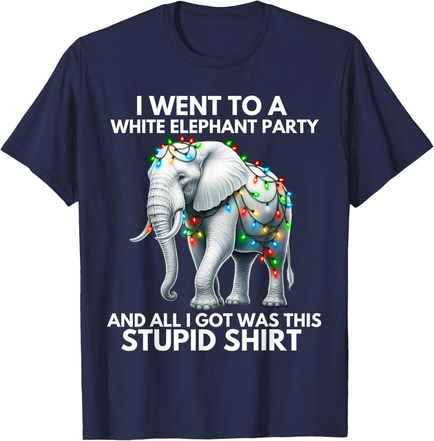 Funny White Elephant Gift Wrapped Elephant Dumb Gift T-Shirt - T-Shirt | Navy