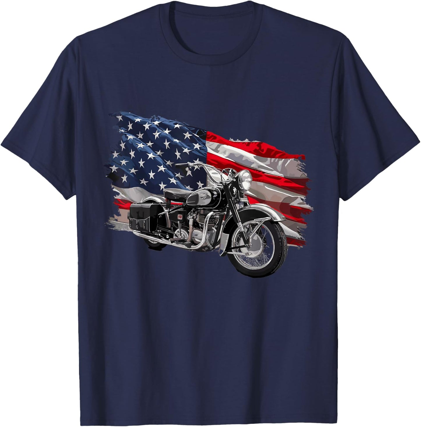 Cool Motorcycle Distressed USA American Flag Apparel T-Shirt - T-Shirt | Navy
