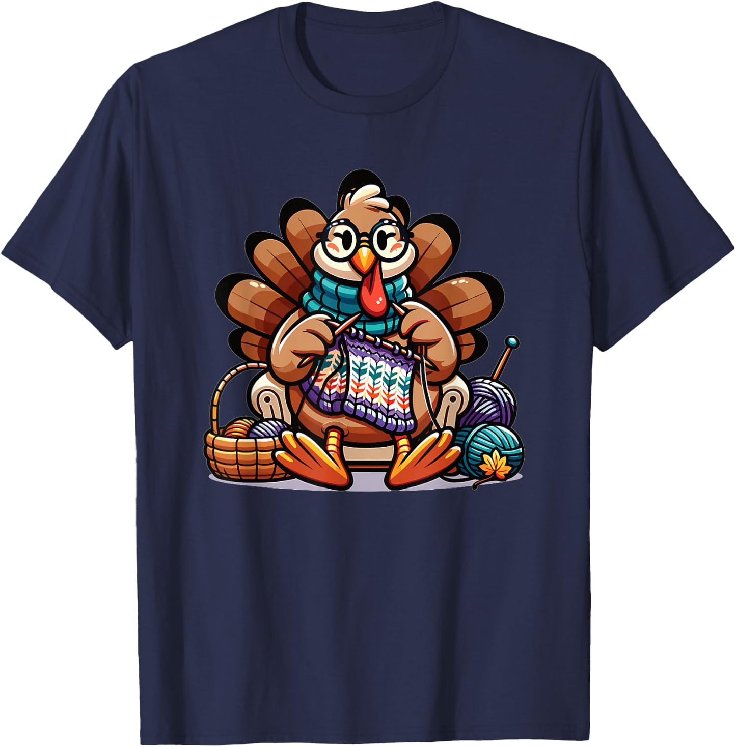 Thanksgiving Grandma Turkey Knits T-Shirt - T-Shirt | Navy