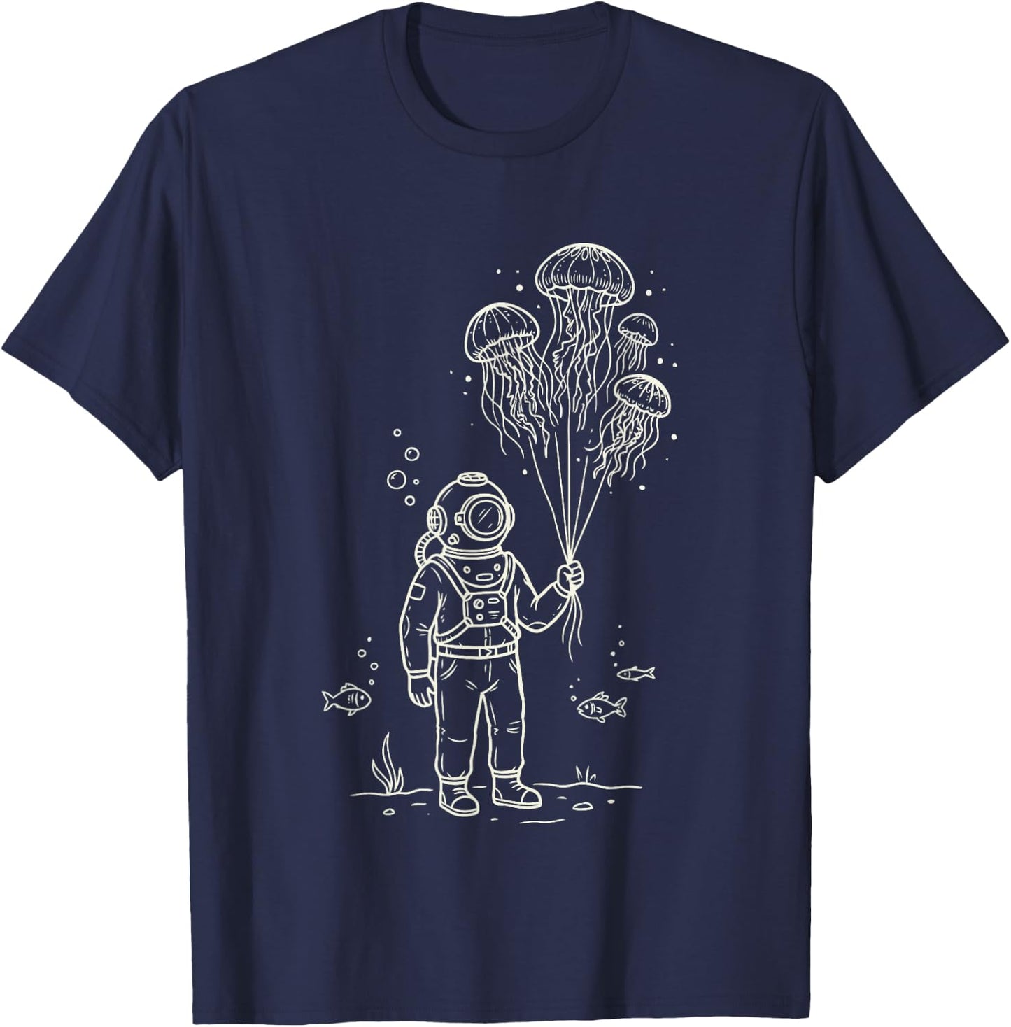 Surreal Ocean Aesthetic Deep Sea Diver T-Shirt - T-Shirt | Navy