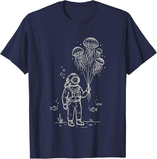 Surreal Ocean Aesthetic Deep Sea Diver T-Shirt - T-Shirt | Navy