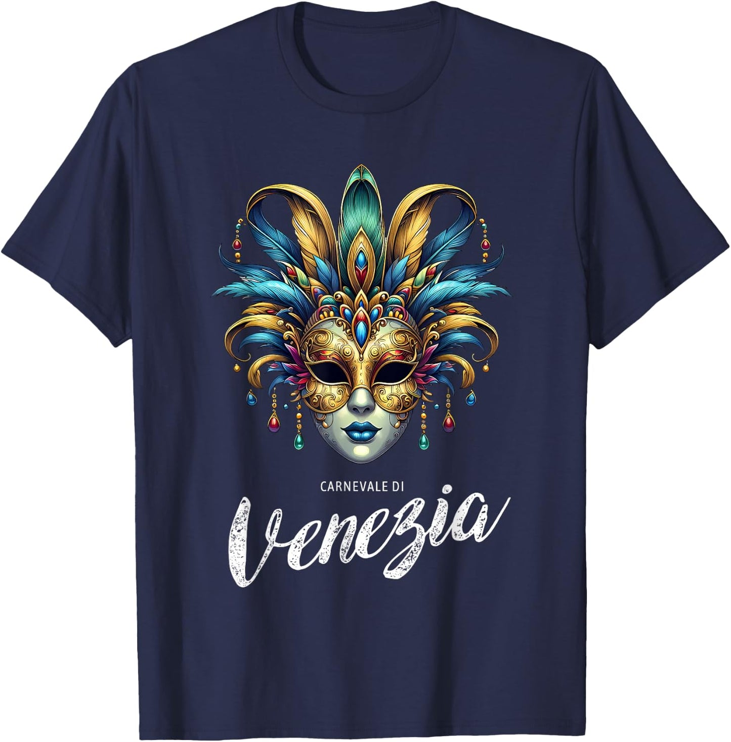 Carnevale di Venezia Traditional Mask Carnevale of Venice , Black, S T-Shirt - T-Shirt | Navy