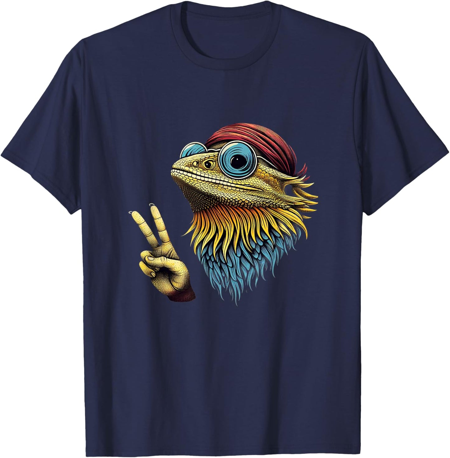 Bearded Dragons Reptile Lizard Pet Hippie Style T-Shirt - T-Shirt | Navy
