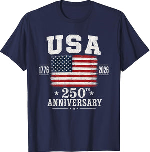 4th of July America US Flag Patriotic 250th Anniversary USA T-Shirt - T-Shirt | Navy