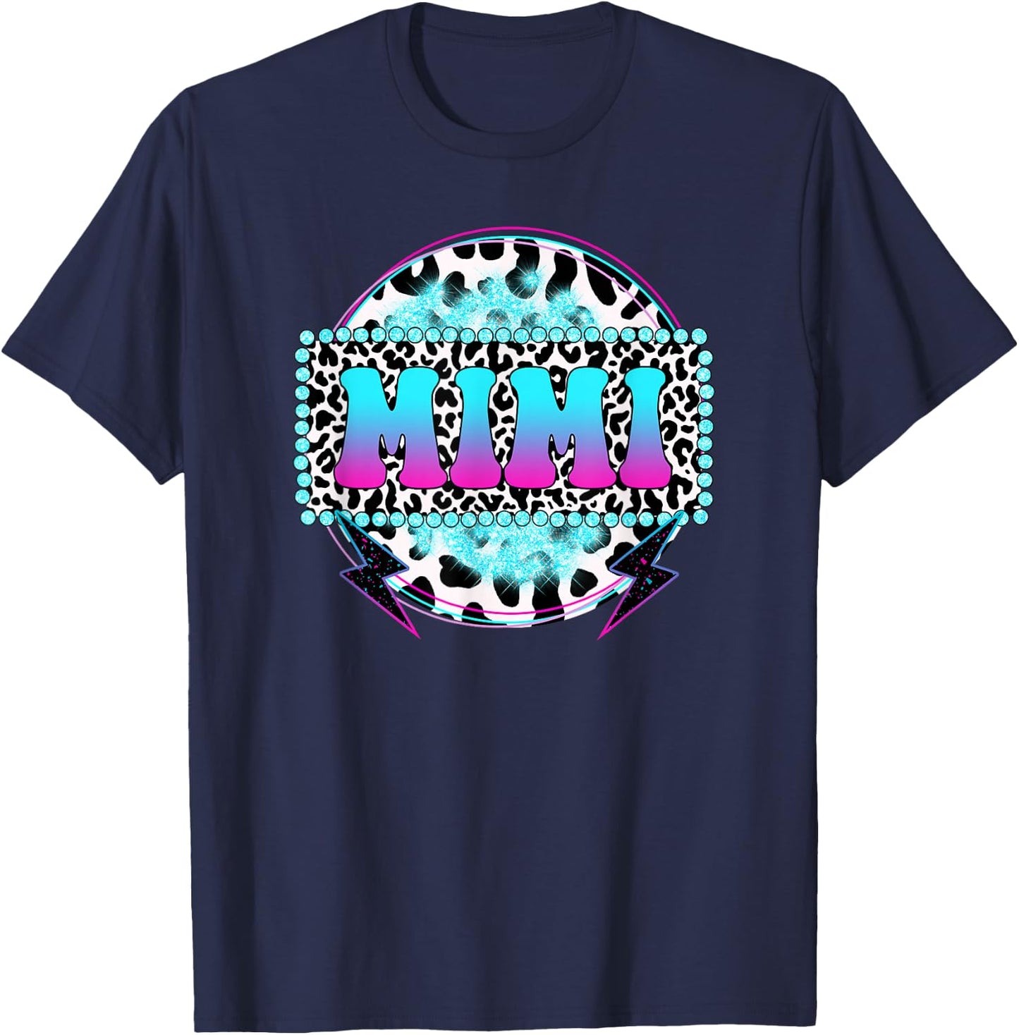 Groovy Mimi Cow Print Pattern Grandma Mother's Day T-Shirt - T-Shirt | Navy