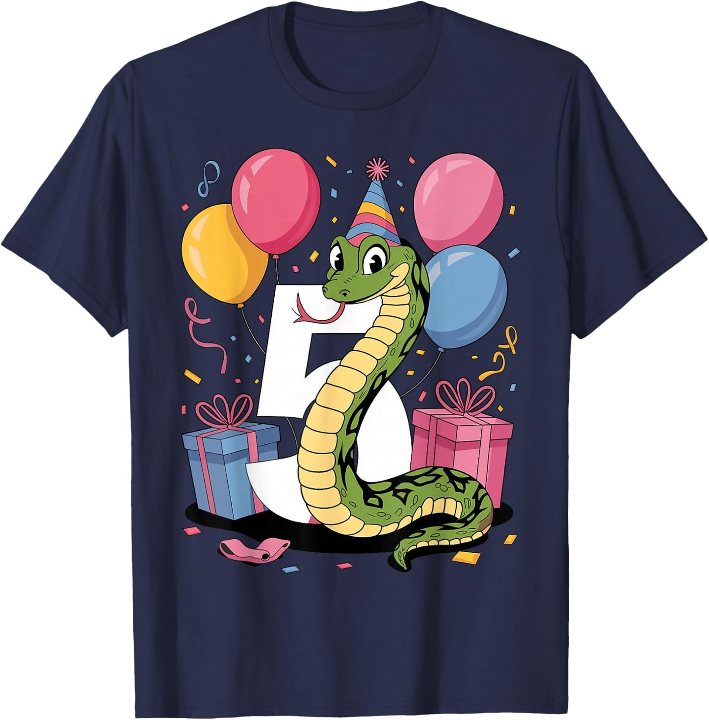 Snake 5th birthday for boy girl 5 years old fifth five Snake T-Shirt - T-Shirt | Navy