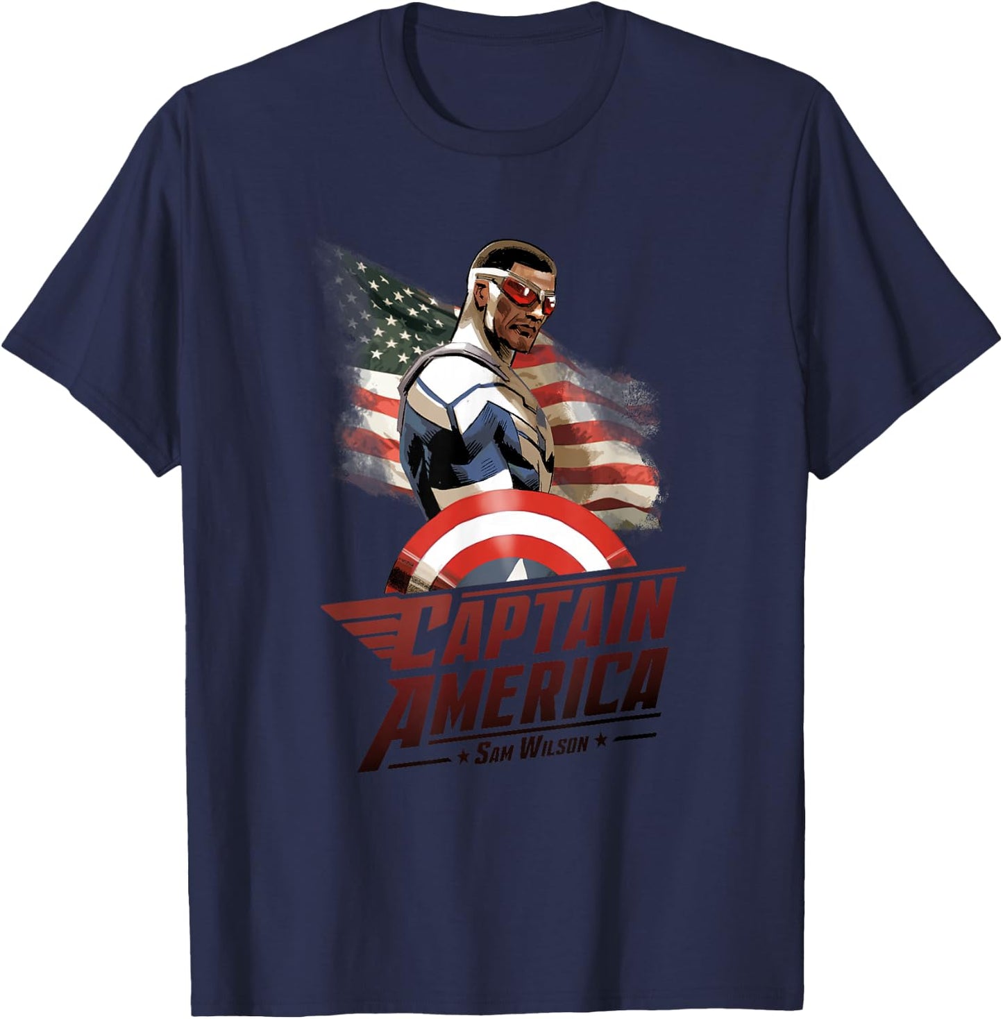 Marvel Avengers Sam Wilson Captain America Flag T-Shirt - T-Shirt | Navy
