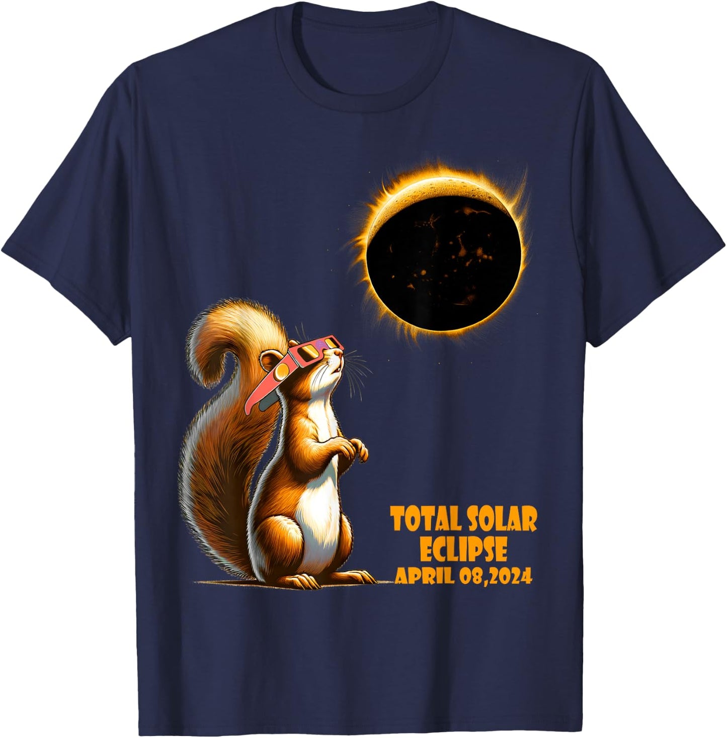 Watching Squirrel Solar Eclipse April 2024 North America T-Shirt - T-Shirt | Navy