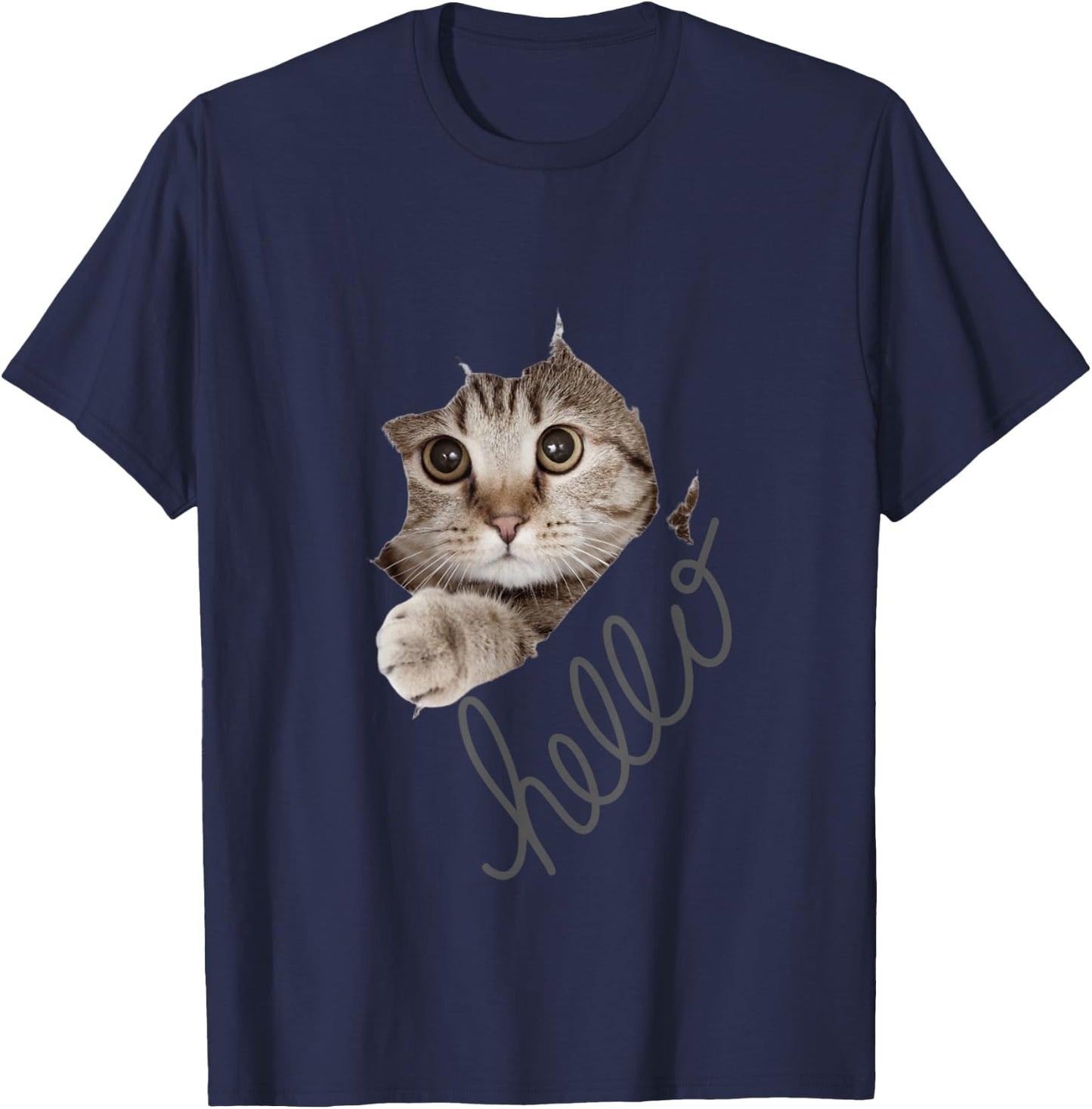 Cute Cat Motif with Beautiful Print , black T-Shirt - T-Shirt | Navy