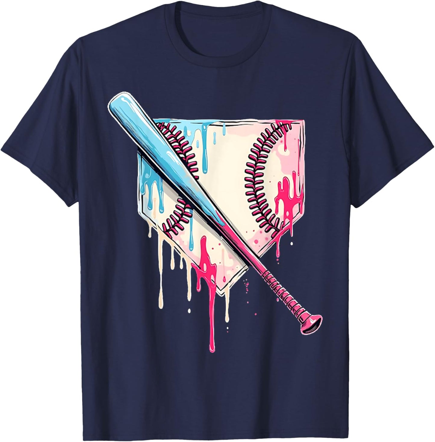 Cool Sport Baseball Home Plate Drip With Sprinkles Drip T-Shirt - T-Shirt | Navy
