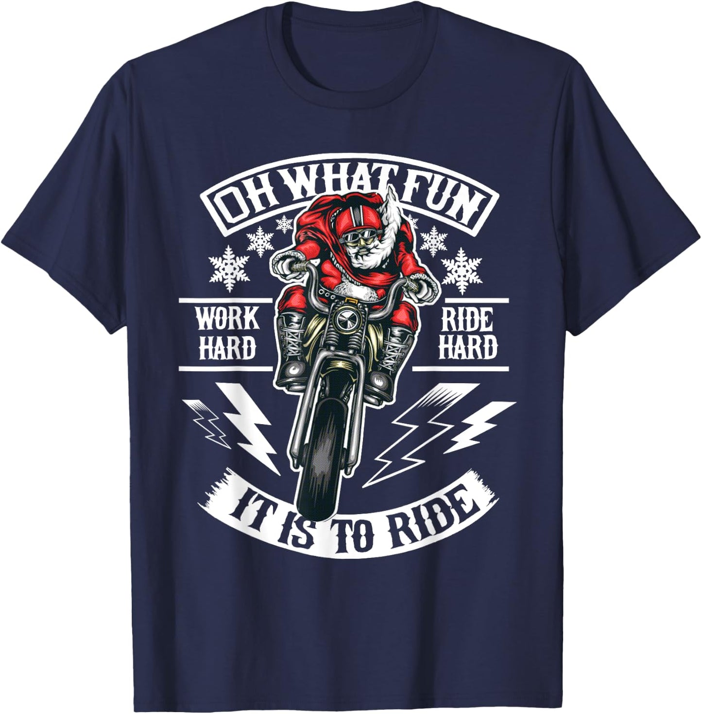 Christmas Motorcycle Santa Biker T-Shirt - T-Shirt | Navy
