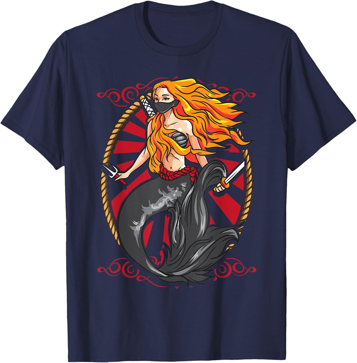Ninja Mermaid | Cool Shinobi Mercenary Warrior Graphic Gift T-Shirt - T-Shirt | Navy