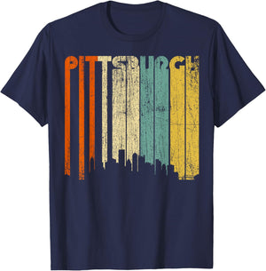 Pittsburgh City Retro Vintage 70s Style Souvenir T-Shirt - T-Shirt | Navy