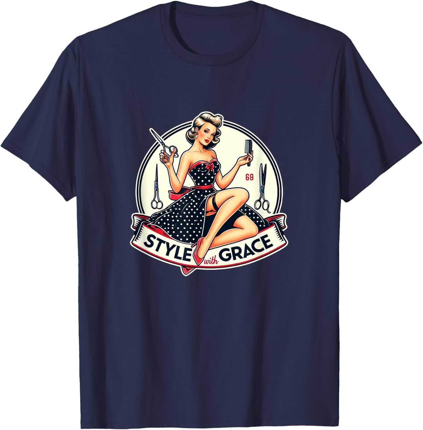 Style With Graphic Pin-Up Grace - S25 , Black, S T-Shirt - T-Shirt | Navy