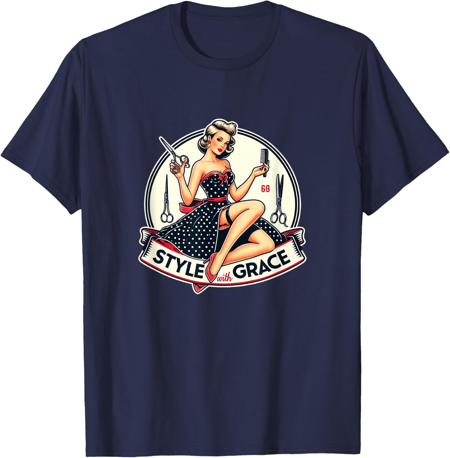 Style With Graphic Pin-Up Grace - S25 , Black, S T-Shirt - T-Shirt | Navy