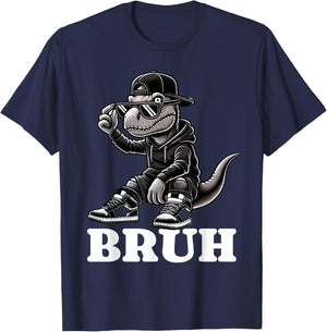 Hip Hop T Rex Dinosaur Bruh Funny Boys Teens Saying Humor T-Shirt - T-Shirt | Navy