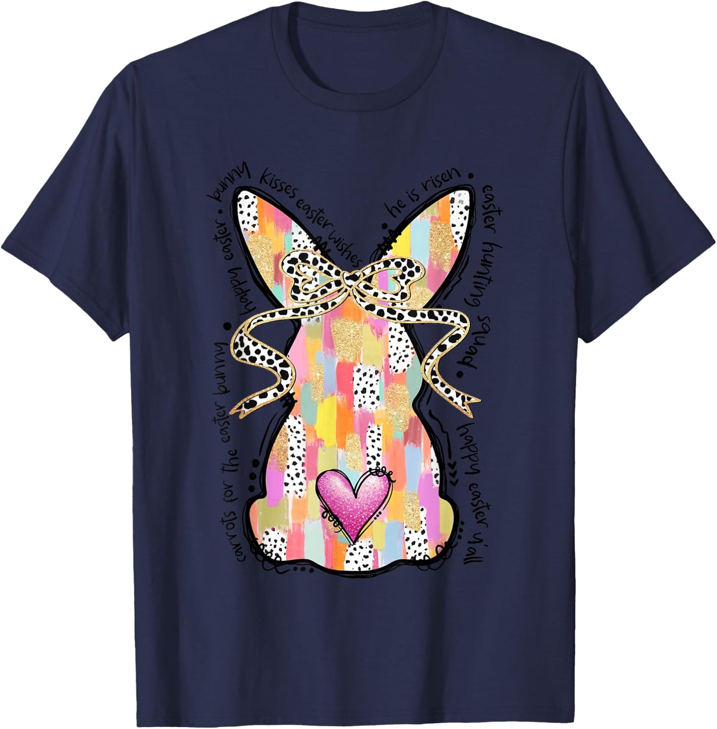 Happy Easter Bunny Coquette Bow Brushstroke Easter Girl Kids T-Shirt - T-Shirt | Navy