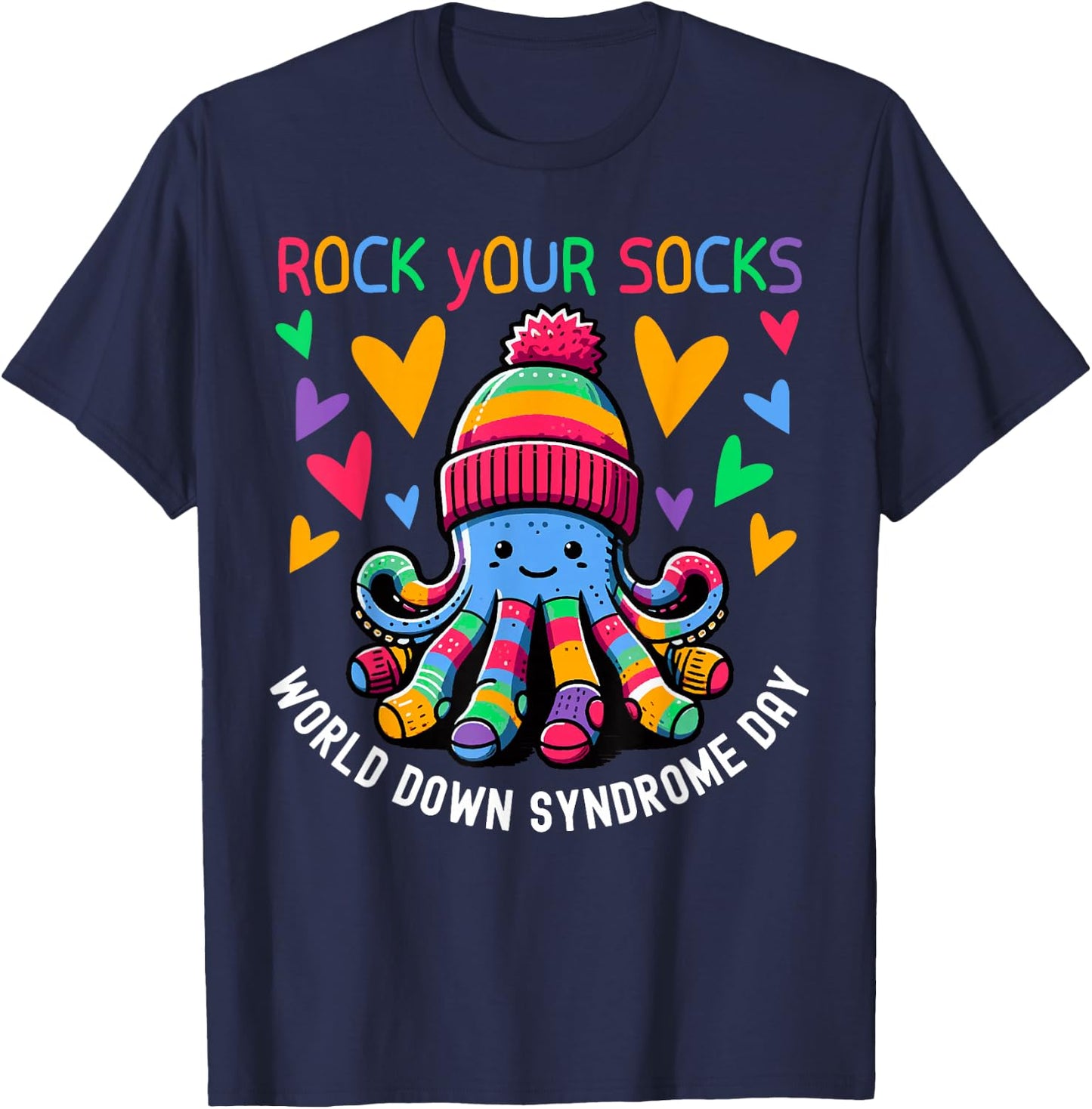 Rock Your Socks Down Syndrome Awareness Day Octopus WDSD T-Shirt - T-Shirt | Navy