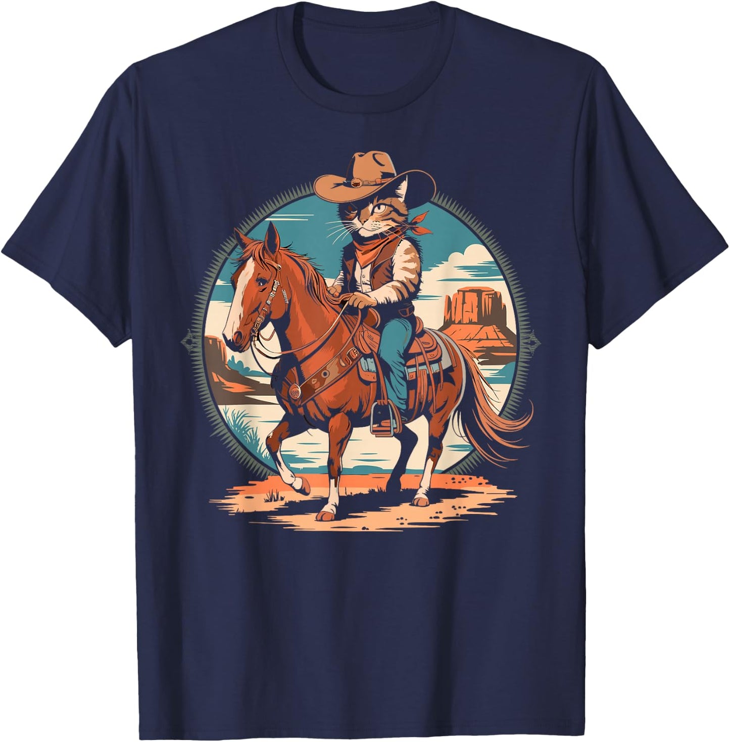 Cowboy Cat Horse Rider Western Texas Meowdy Funny Cats Lover T-Shirt - T-Shirt | Navy