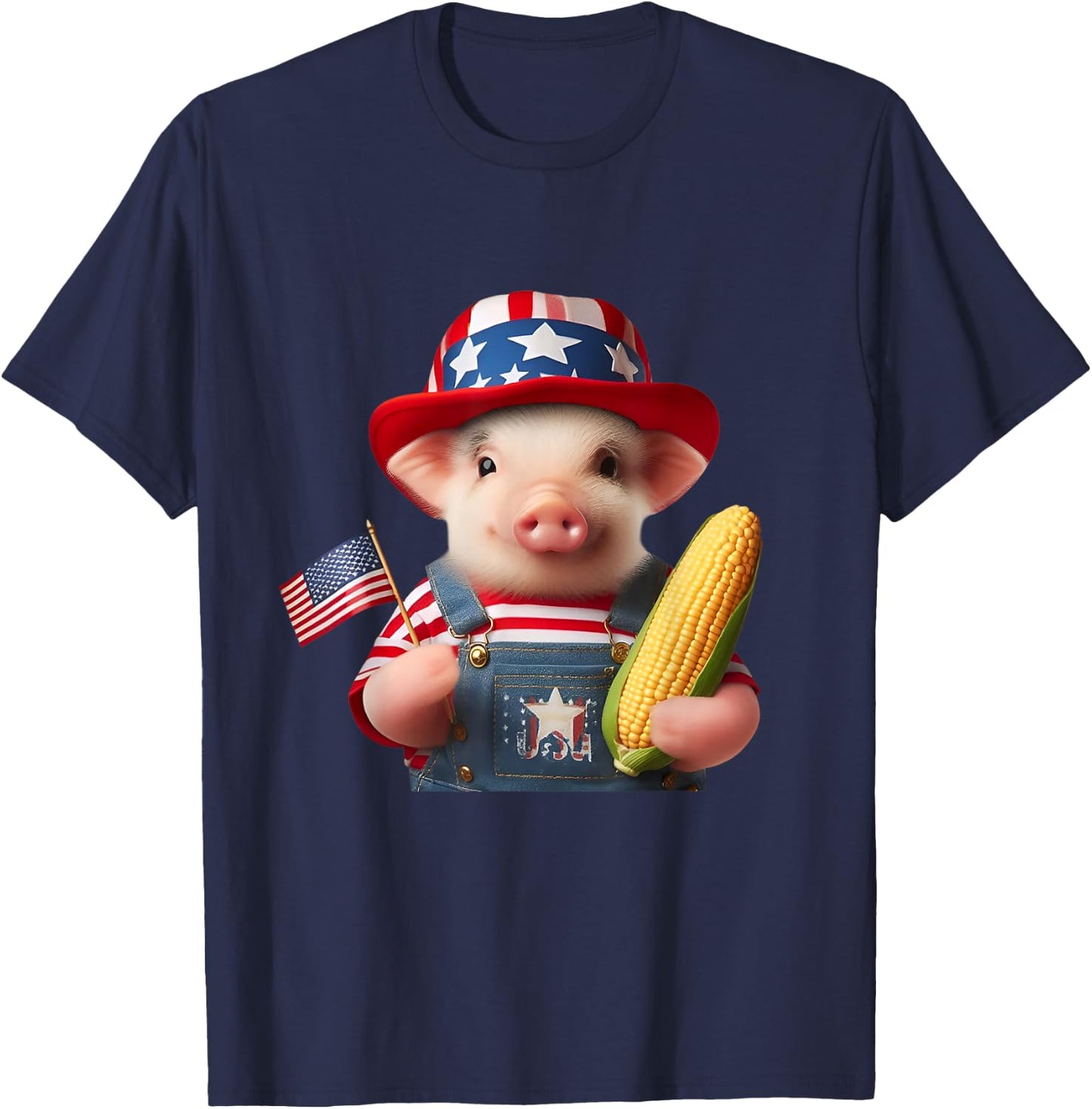 4th of July Pig American Us Flag Patriotic Corn 4th of July T-Shirt - T-Shirt | Navy