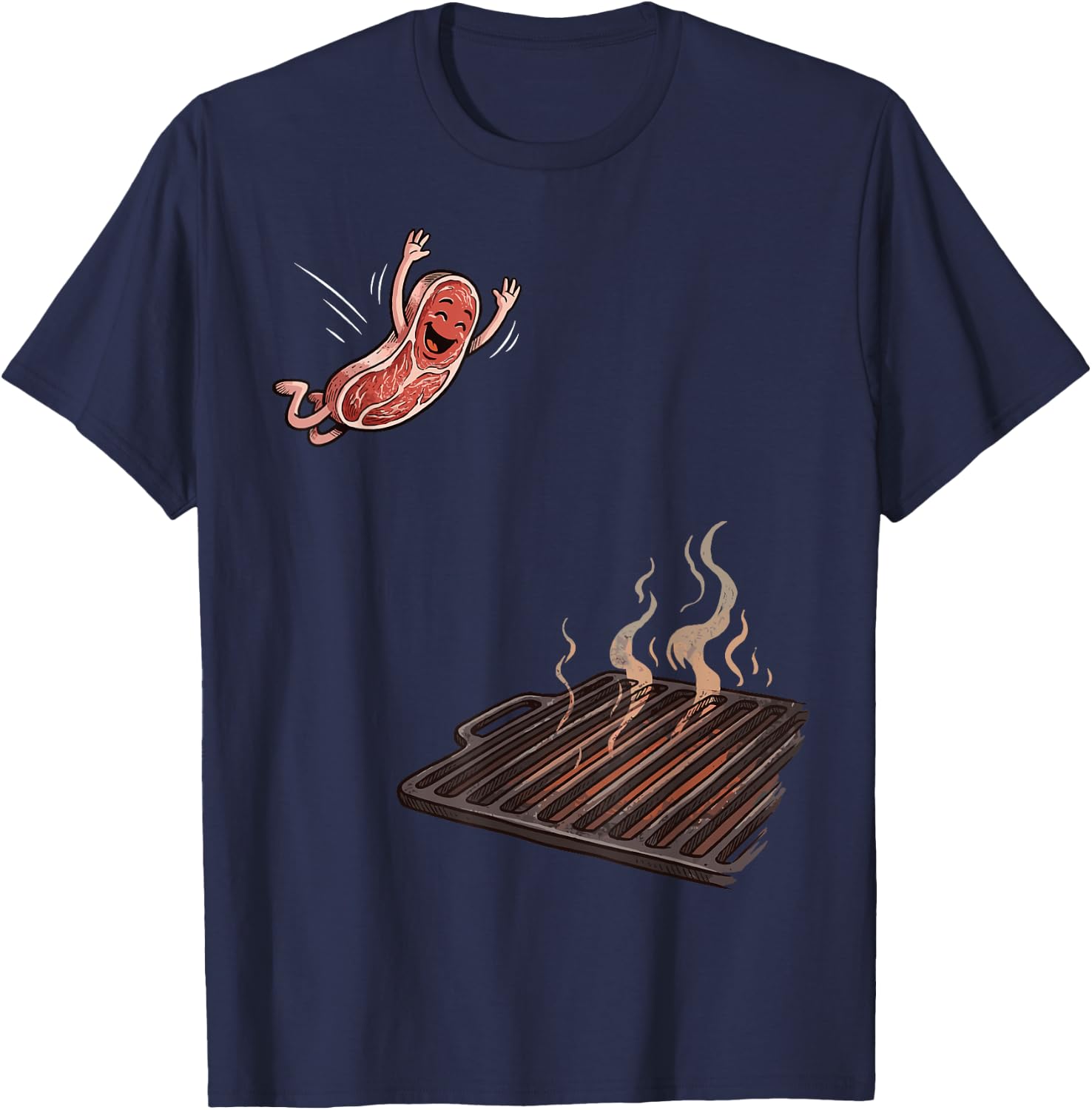 Steak Jumping on to Grill Funny BBQ T-Shirt - T-Shirt | Navy