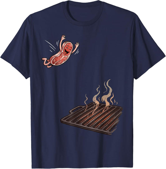 Steak Jumping on to Grill Funny BBQ T-Shirt - T-Shirt | Navy