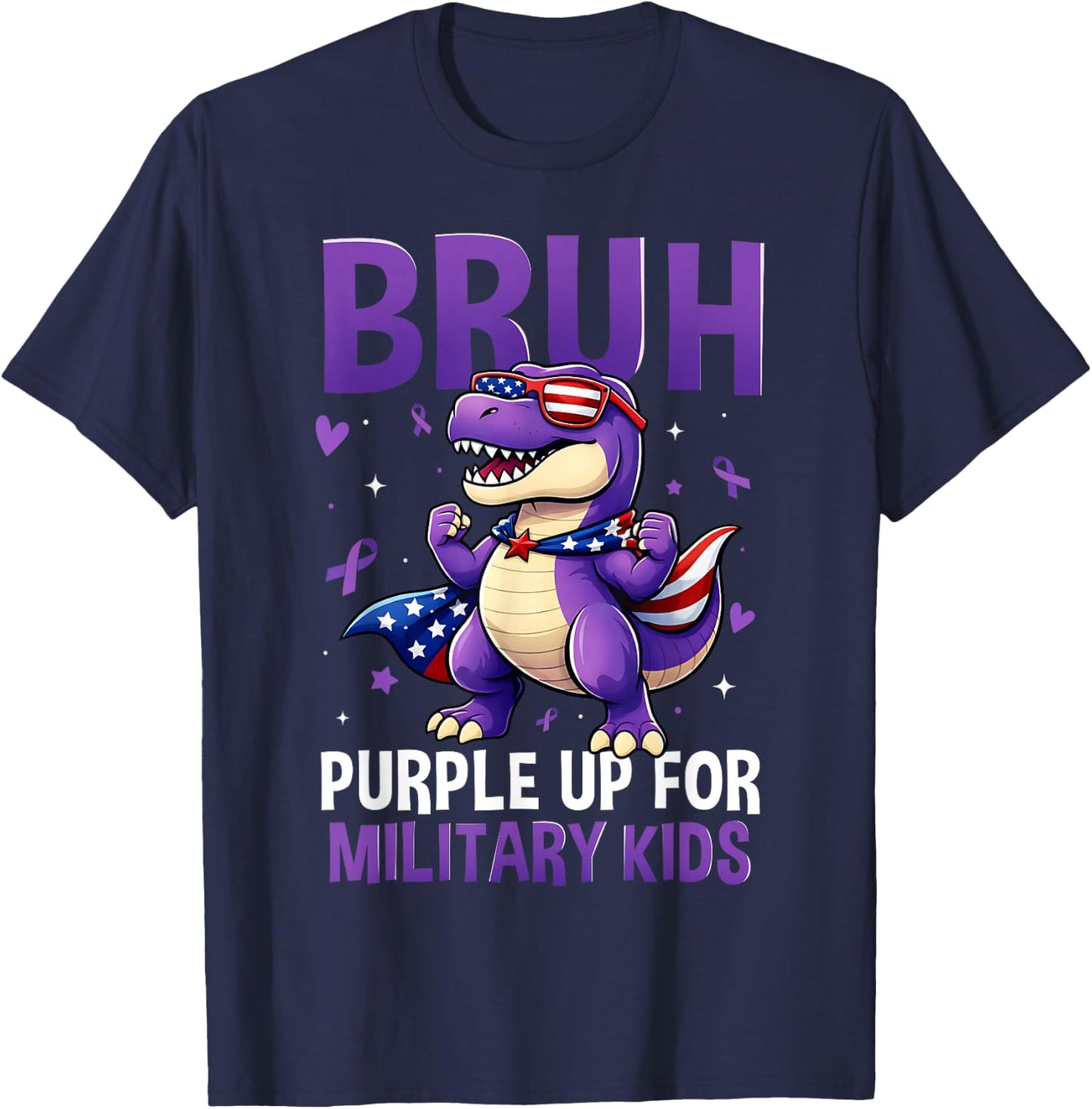 Bruh Purple Up for Military Kids Military Child Dinosaur T-Shirt - T-Shirt | Navy