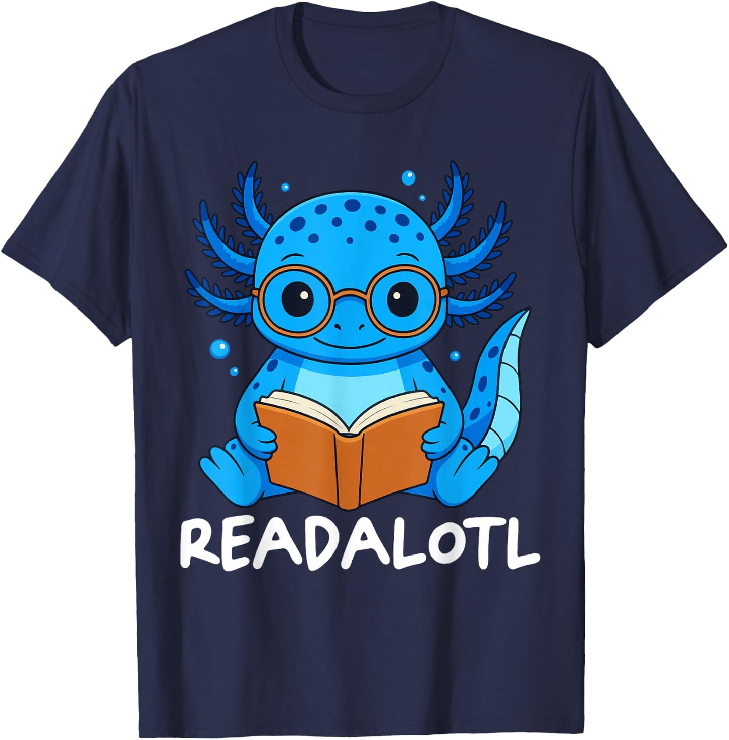 Readalotl Axolotl Reading T-Shirt - T-Shirt | Navy
