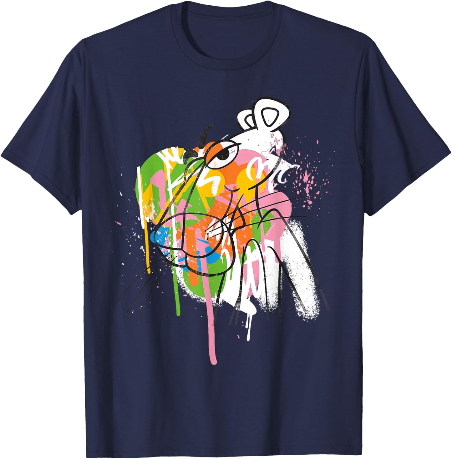 Pink Panther Graffiti Black Line Art T-Shirt - T-Shirt | Navy